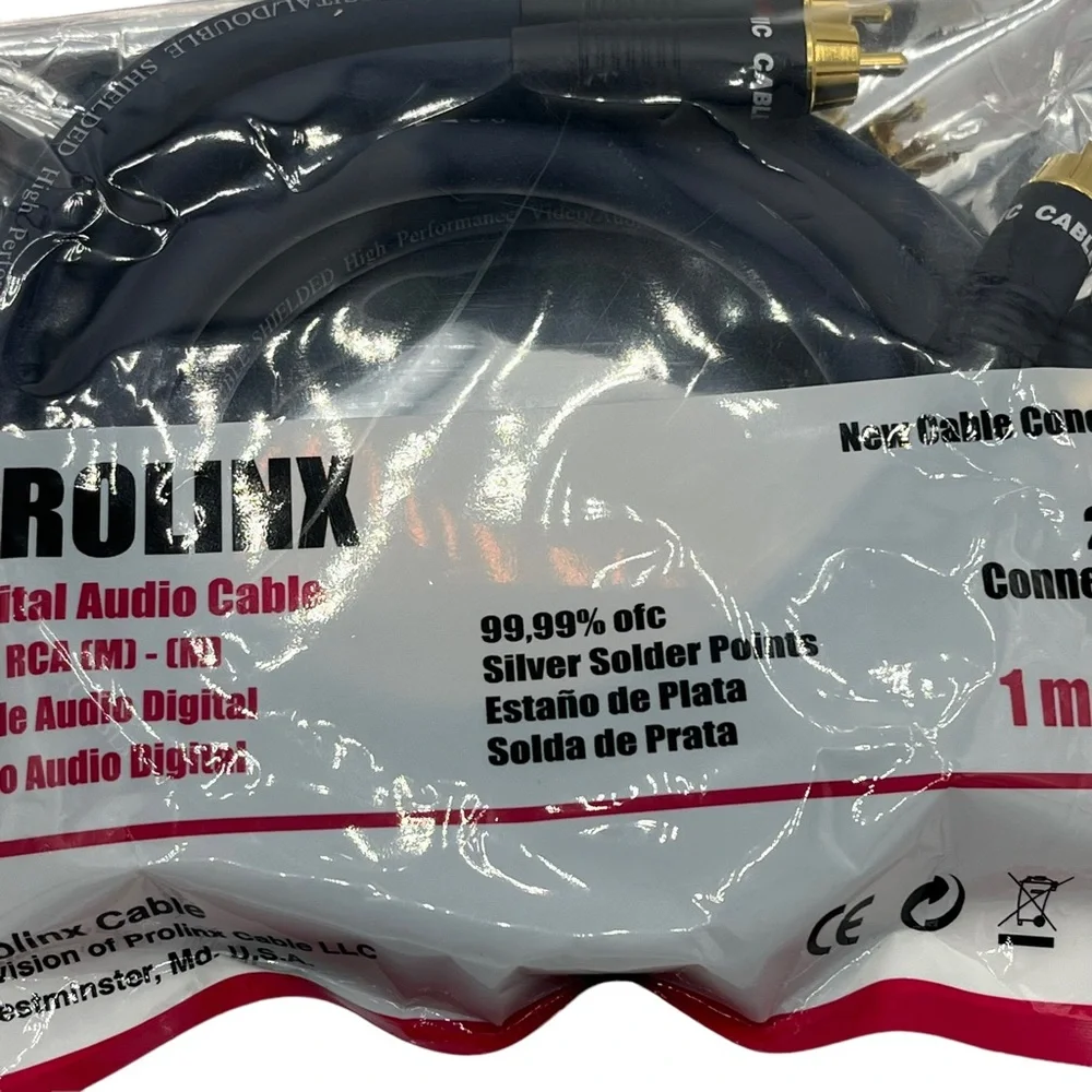 Prolinx Puresonic Audiophile Series RCA Cable Male to Male 3 ft 24k Gold Plated